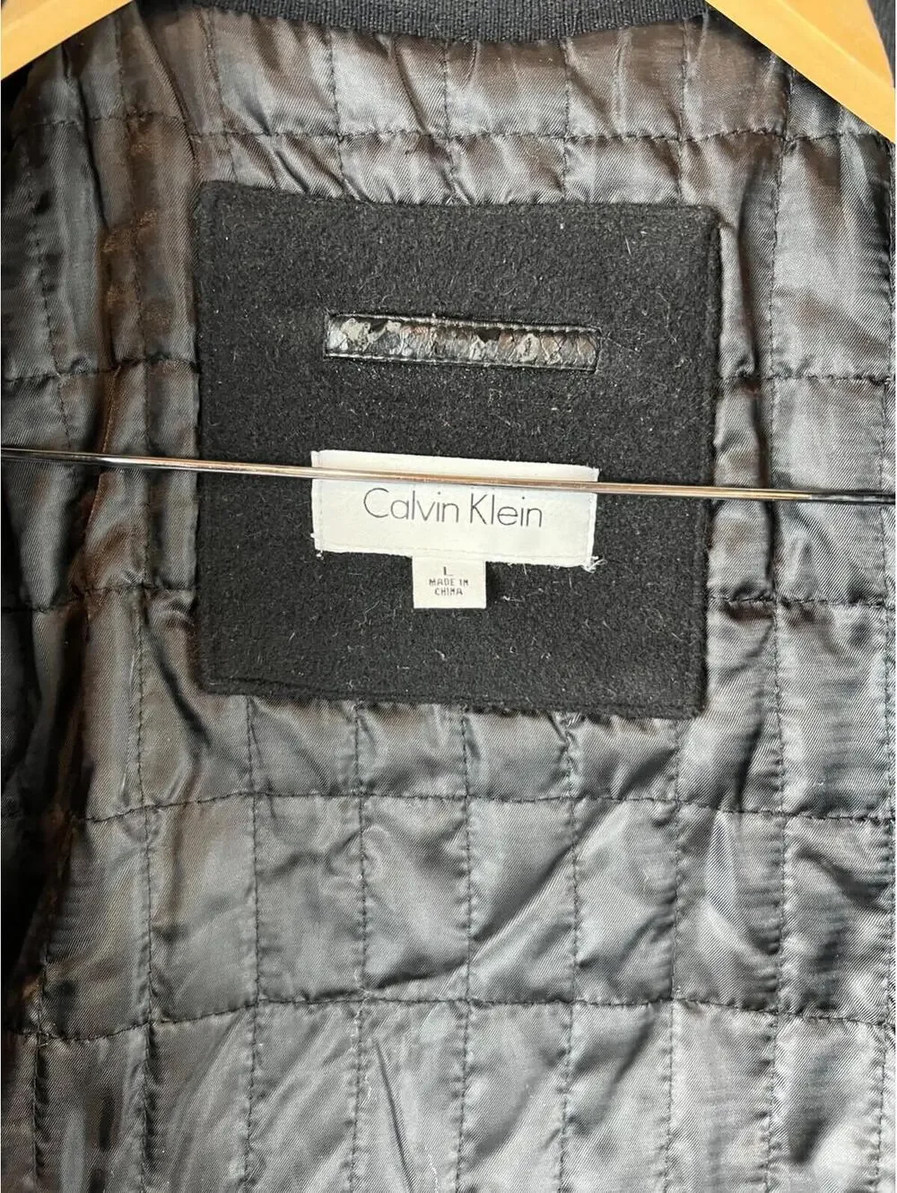 Calvin Klein Mens Stadium Wool Coat Size L Mid Length Full Zip Mock Neck Black